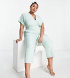 Closet London Plus Wrap Waist Tie Kimono Sleeve Jumpsuit In Sage-green