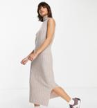 M Lounge Midi Column Dress With High Neck In Rib-brown