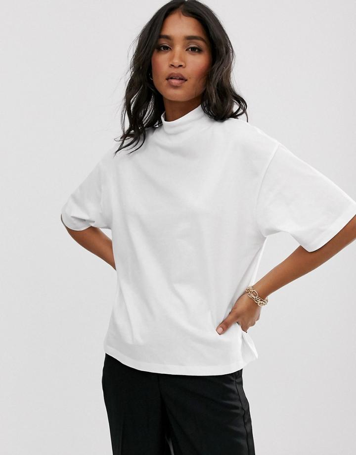 Asos Design High Neck Short Sleeve Oversized T-shirt In White
