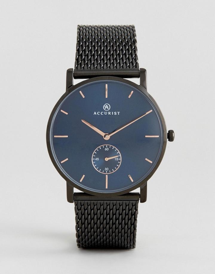 Accurist Black Mesh Watch With Blue Dial - Black