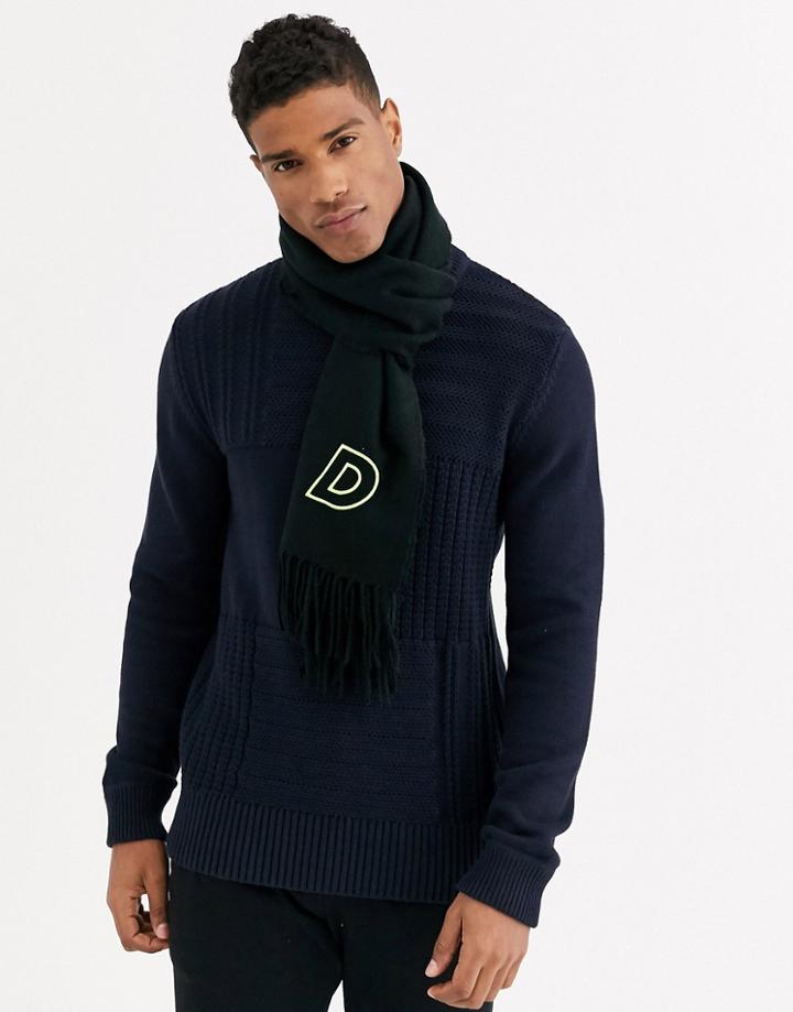 Asos Design Personalized Standard Woven Scarf In Black With Embroidered D