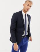 Asos Design Skinny Blazer In Navy With Gold Buttons - Navy