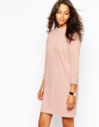People Tree Organic Cotton Loopback Dress With High Neck - Nude Pink