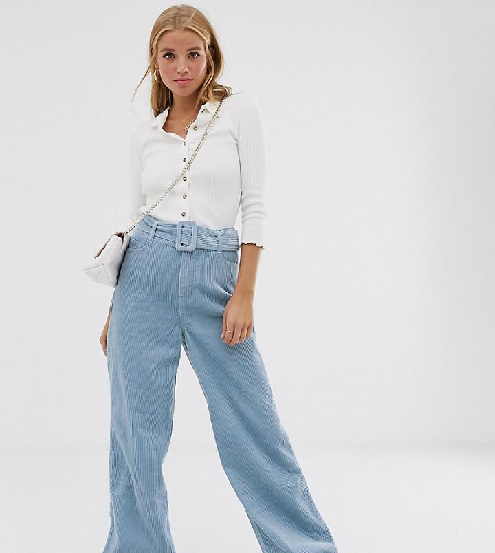 Urban Bliss Cord Wide Leg Pants With Self Belt Detail-blue