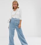 Urban Bliss Cord Wide Leg Pants With Self Belt Detail-blue