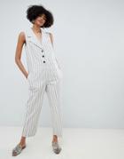 Asos Design Tux Jumpsuit In Stripe Print With Button Front-multi