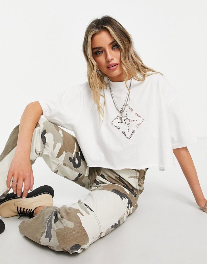 Topshop Crochet Cropped Tee In White