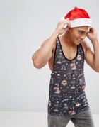 Asos Holidays Extreme Racer Back Tank With Beach Santa Print - Black