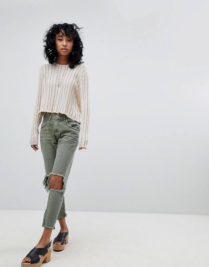 One Teaspoon Freebirds Highwaisted Skinny Jean With Exposed Knees And Raw Hem-green