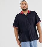 Asos Design Plus Oversized Revere Shirt With Rib Insert In Navy - Navy