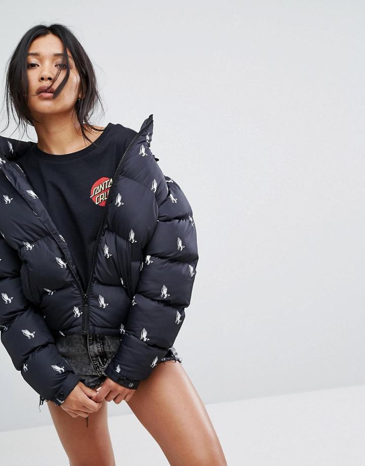 Santa Cruz Padded Coat With All Over Hands Print - Black