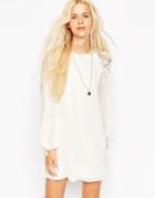 Asos Lace Insert Swing Dress With Gathered Sleeves - Cream
