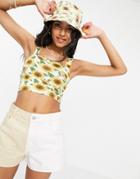 Monki Maddy Cotton Sunflower Print Crop Top In Multi