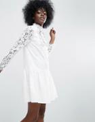 Asos Premium Lace Applique Dropwaist Mini Dress - White