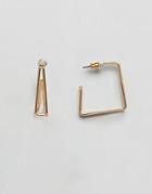 Asos Design Hoop Earrings With Split Square Shape Design In Gold - Gold