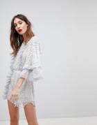 Stevie May Floral Lace Romper - Blue