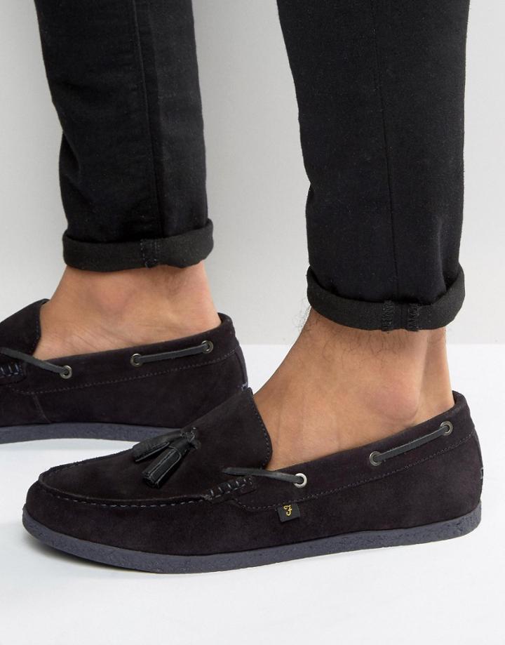 Farah Dante Crepe Sole Suede Tassel Loafers - Navy