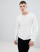 Solid Knitted Sweater In Texture With Raw Edge - White