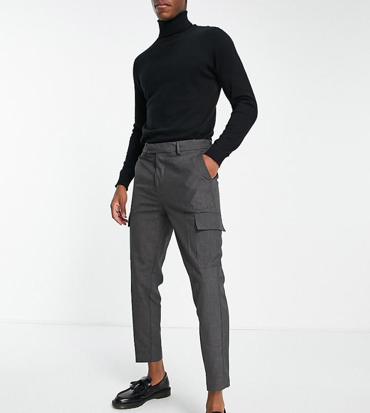 New Look Tapered Smart Cargo Pants In Gray Pinstripe
