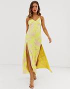 Asos Design Jacquard Cami Maxi Dress With Split-multi