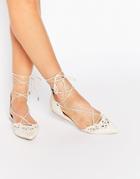 Aldo Harmony Nude Laser Cut Ghillie Lace Up Flat Shoes - Nude