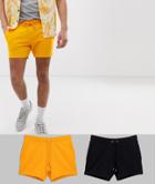Asos Design Jersey Skinny Shorts 2 Pack In Shorter Length Black/bright Yellow - Multi
