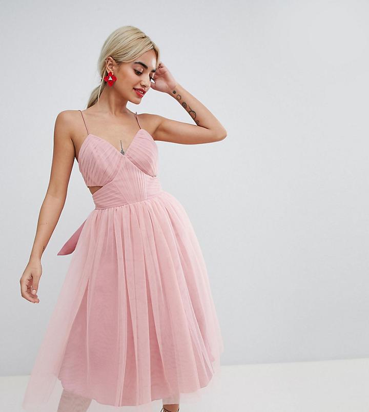 Asos Design Petite Mini Tulle Prom Dress With Cut Out Side - Pink