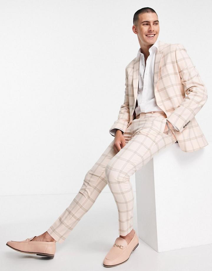 Asos Design Wedding Super Skinny Suit Pants With Tartan Check In Pink