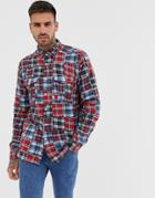 Asos Design Regular Fit Patchwork Check Shirt - Navy