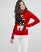 Brave Soul Novelty Polar Bear Sweater With Pom Poms - Red