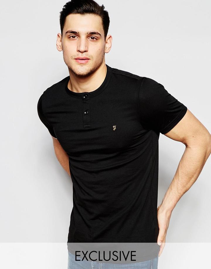 Farah T-shirt With Henley Neck Slim Fit Exclusive - Black