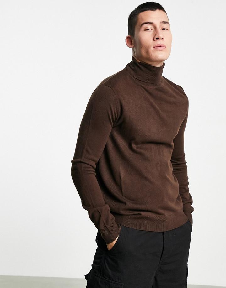 Rudie Fitted Roll Neck Sweater-brown
