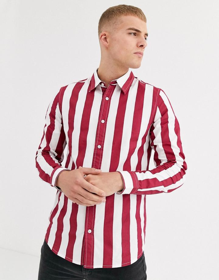Process Black Thick Stripe Slim Fit Shirt-red