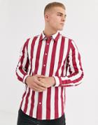 Process Black Thick Stripe Slim Fit Shirt-red
