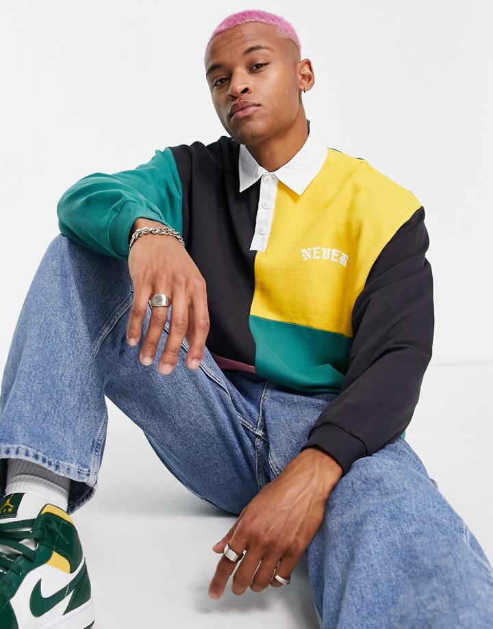 Asos Design Oversized Rugby Sweatshirt In Blocking With Wash-multi