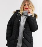 New Look Curve Hooded Puffer Coat In Black