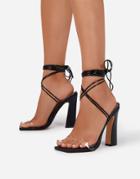Ego Yaritza Block Heeled Sandals With Ankle Tie In Black Croc