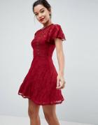 Asos Mini Lace Skater Dress With Eyelets - Red