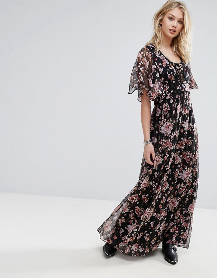 Mango Floral Print Maxi Dress - Black