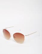 Asos Cat Eye Sunglasses In Half Metal Frame - White