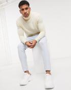 Asos Design Lambswool Roll Neck Sweater In Oatmeal-neutral