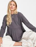 Asos Design Maternity Waffle Smock Top With Blouson Sleeve In Charcoal-grey