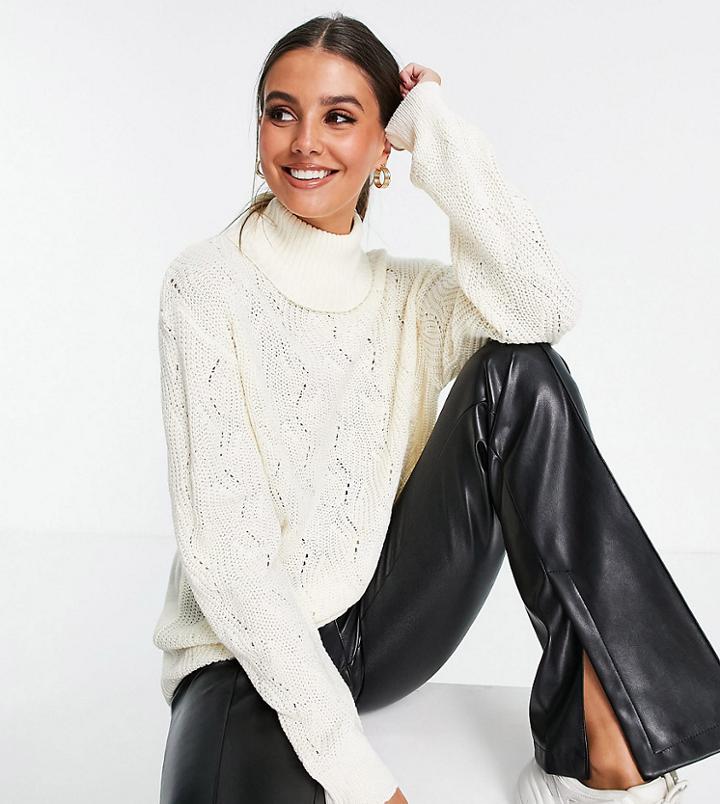 Threadbare Tall Valeria Stitch Detail High Neck Sweater In White