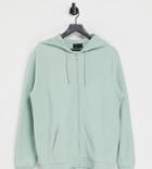 Asos Design Tall Organic Zip Up Hoodie In Green Reverse Fleece