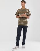 New Look Oversized Stripe T-shirt In Beige-brown