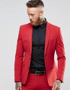 Asos Super Skinny Fit Suit Jacket In Red - Red