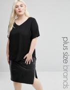 Koko Plus V-neck Top With Pu Contrast - Black