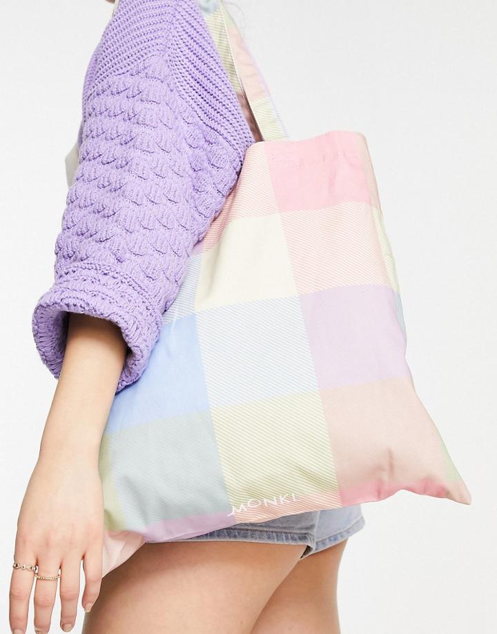 Monki Tote Bag In Multi Plaid