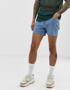 Asos Design Denim Shorts In Shorter Length In Blue-multi