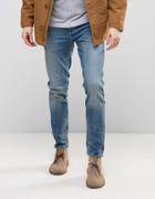 Asos Design Stretch Slim Jeans In 12.5oz Mid Blue